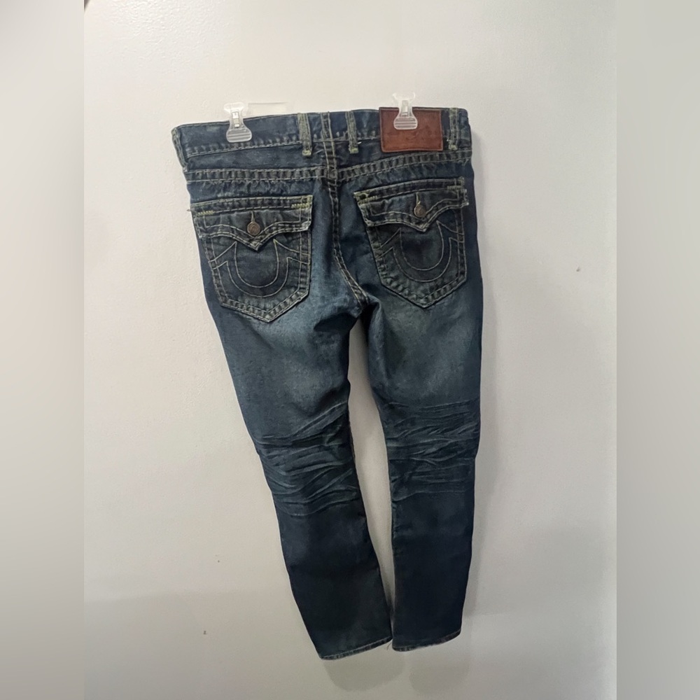 True Religion Blue Jeans with Green Stitching